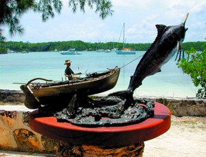 Bronze sculptures by Pete Johnston at Petes Pub and Gallery in Little Harbour Abaco Bahamas